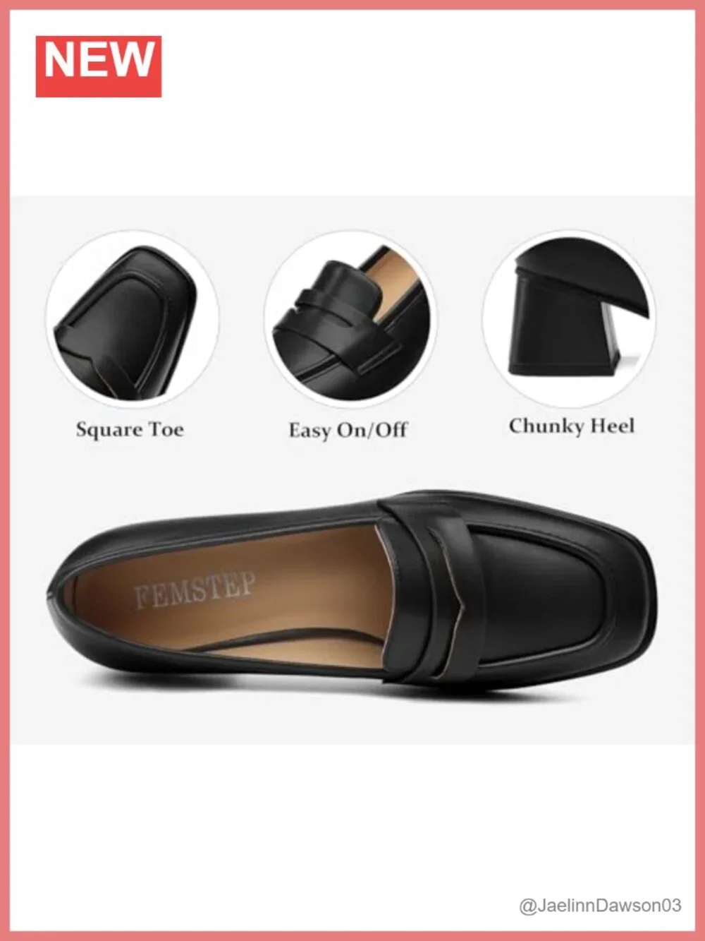 Faux Leather Slip On Chunky Heel Square Toe Loafers Women Business Casual Work